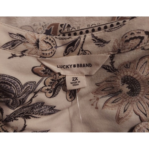 Lucky Brand Womens Paisley Multicolor 3/4 Sleeve Border Print Blouse Size 2XL - Picture 3 of 12